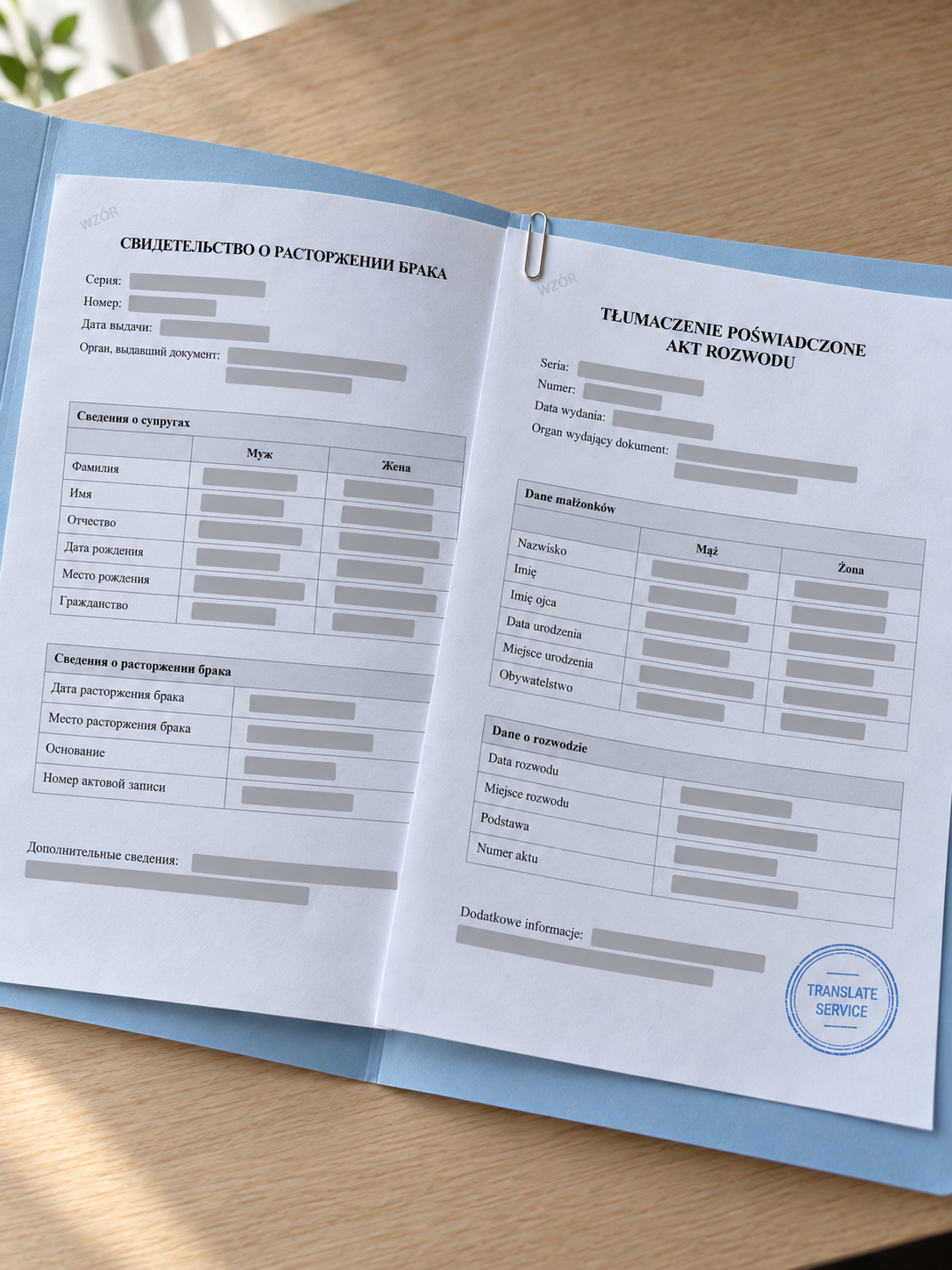 Russian-language divorce certificate and Polish translation — Translate Service
