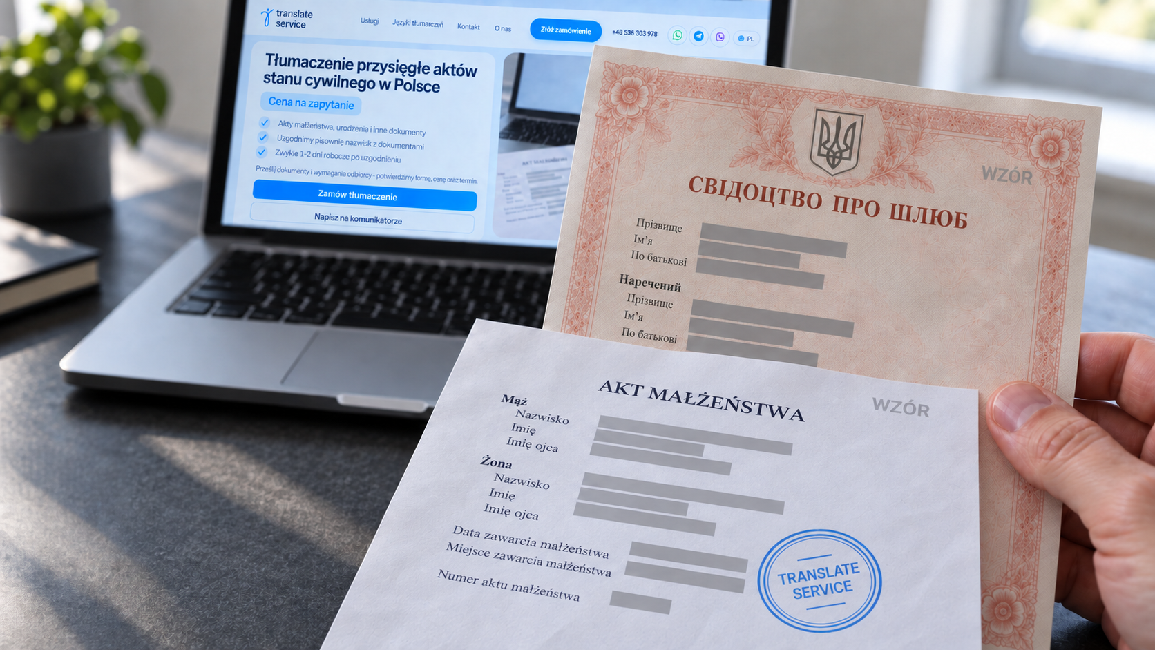Civil registry translation beside a Translate Service laptop