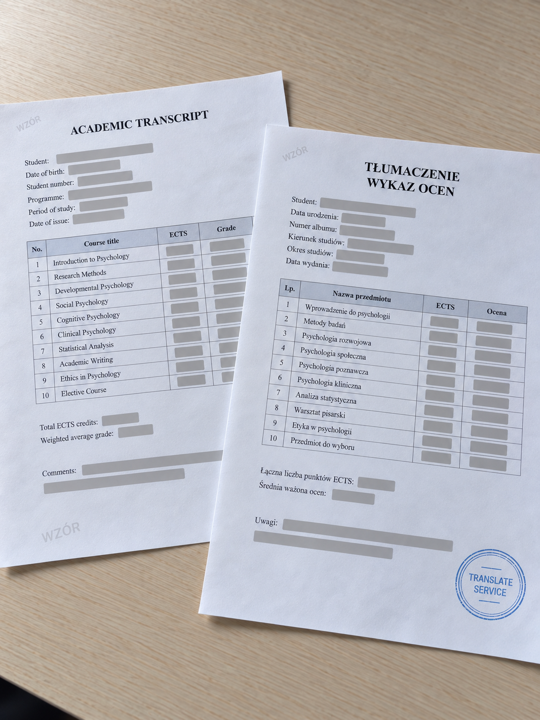 Академічна виписка англійською та переклад польською — Translate Service